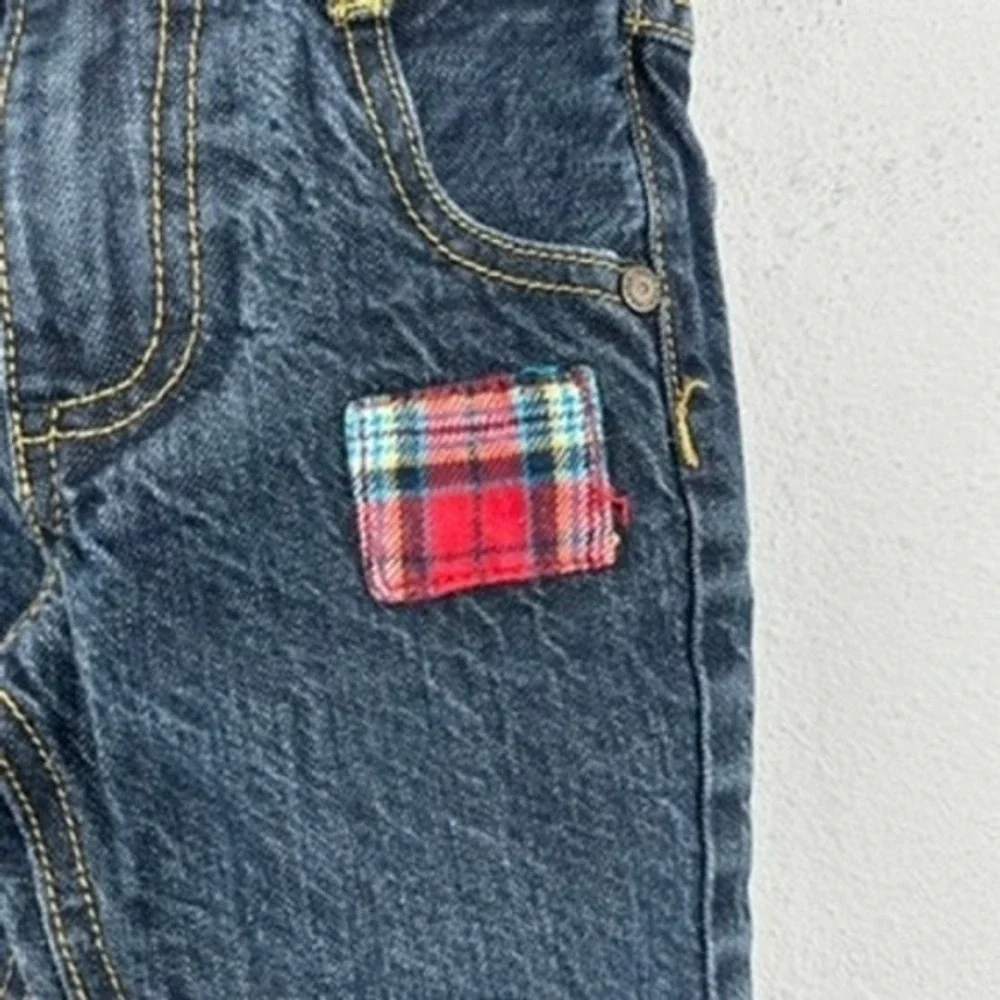 Retro Old Fashioned OshKosh Bgosh‎ Toddler Jeans Plaid Patchwork Denim Pants